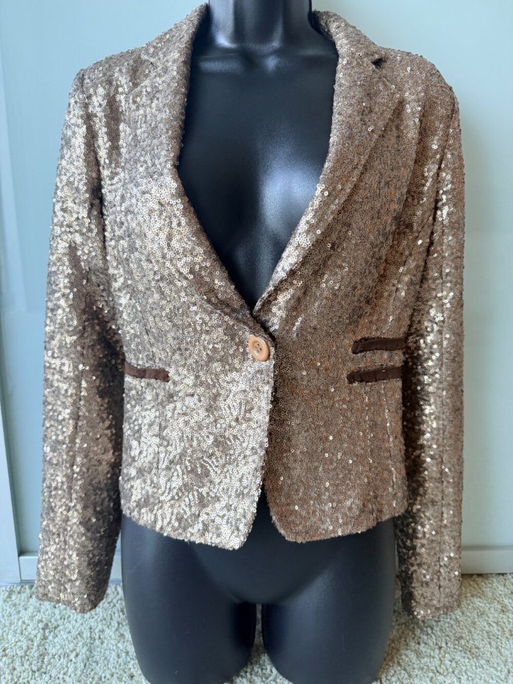 Bronze Sequin Blazer Jacket XS Fully Lined Party Holiday